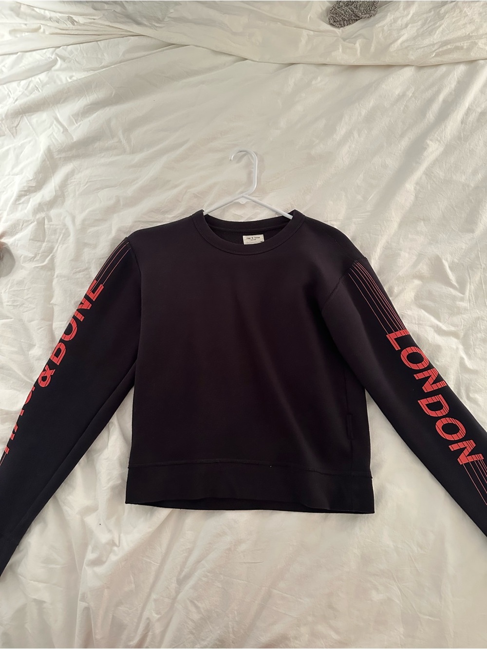 Rag & Bone Black Crewneck Sweatshirt with Red Sleeve Text